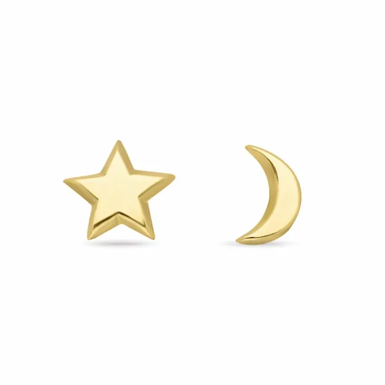 Mond und Stern Ohrstecker in vergoldetem Silber