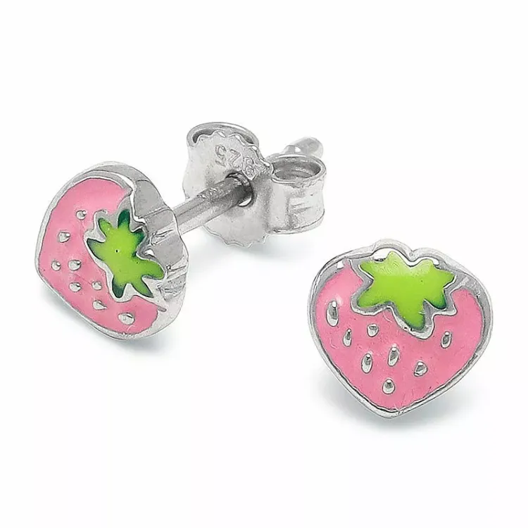 Erdbeere Ohrstecker in Silber - Little Ones