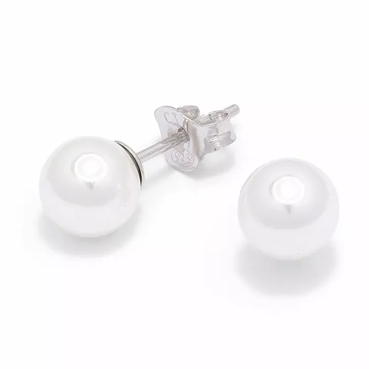 7 mm runden weißen Perle Ohrstecker in Silber