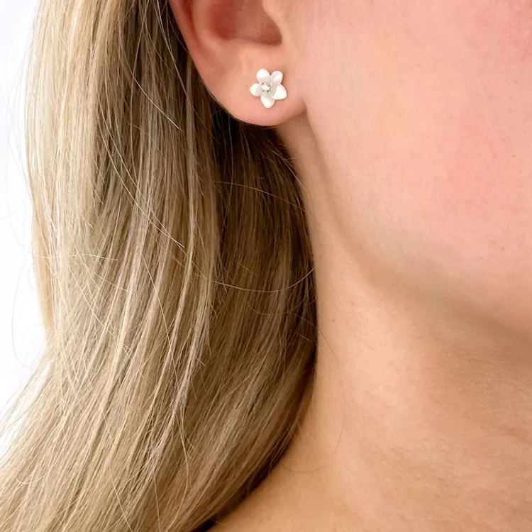 Blumen Ohrstecker in 9 Karat Gold mit Perlmutt und Zirkon - Gold Collection