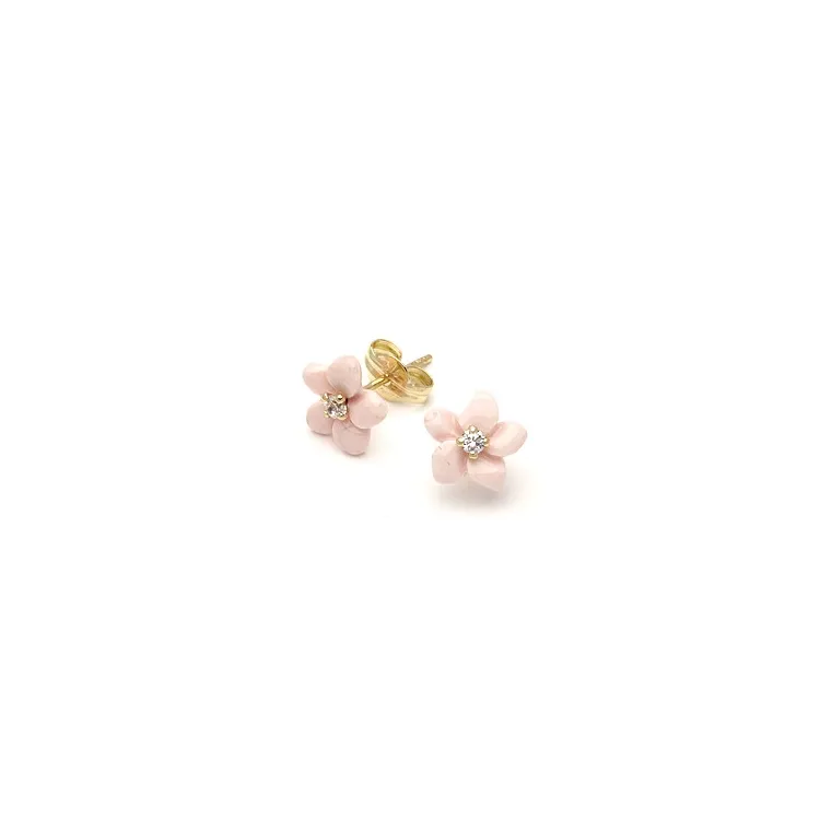 Blumen Ohrstecker in 9 Karat Gold mit Zirkonen und Perlmutt