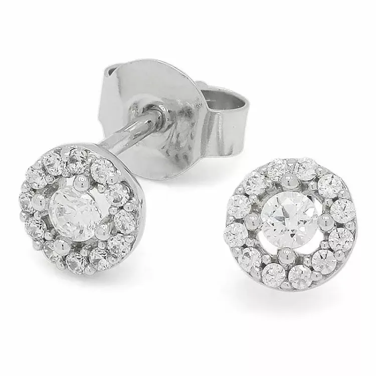 Kleinen runden Zirkon Ohrstecker in 9 Karat Weißgold mit Zirkon