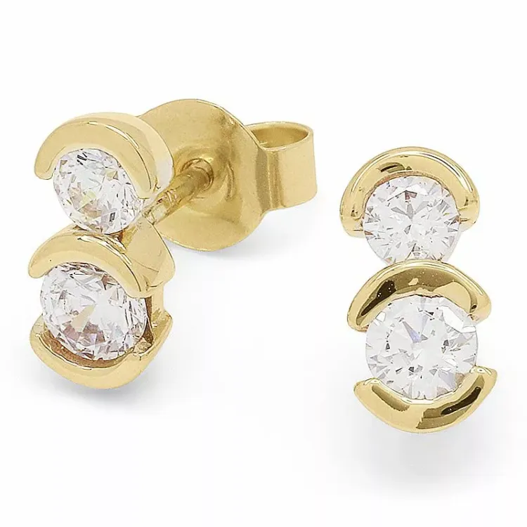 Einfach Goldohrstecker in 9 Karat Gold mit Zirkonen