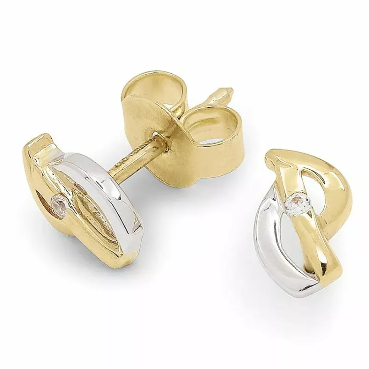 Kleinen Zirkon Goldohrstecker in 9 Karat Gold mit Rhodium mit Zirkonen