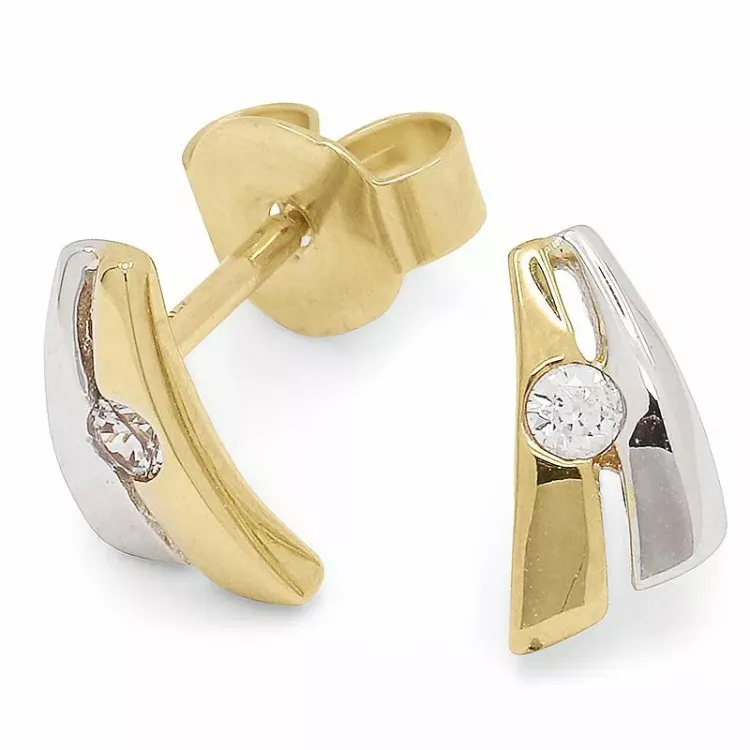 Einfach Zirkon Goldohrstecker in 9 Karat Gold mit Rhodium mit Zirkonen