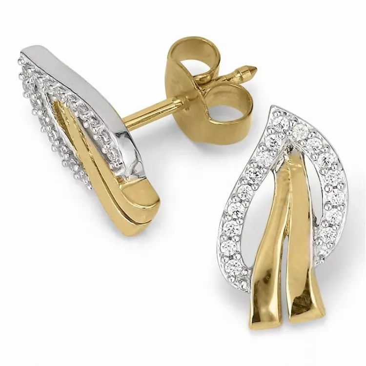 Abstrakt ohrstecker in 9 karat gold und weißgold mit zirkon