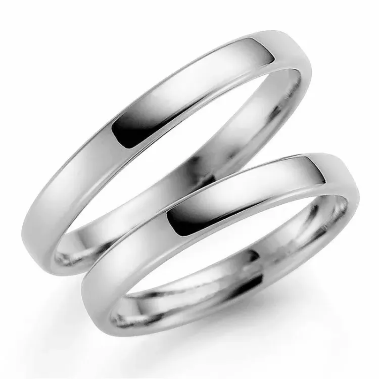 3 mm trauringe aus 9 Karat Weißgold - set