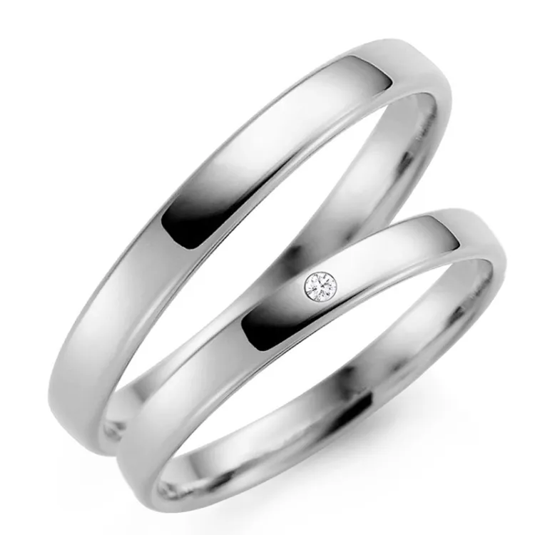 3 mm trauringe aus 14 Karat Weißgold 0,02 ct - set