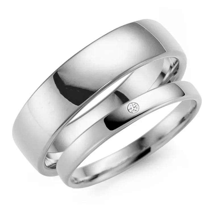 6 und 3 mm trauringe aus 9 Karat Weißgold 0,02 ct - set