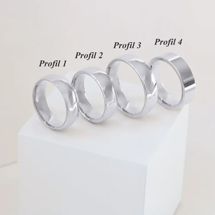 6 und 4 mm trauringe aus 9 Karat Weißgold 0,03 ct - set