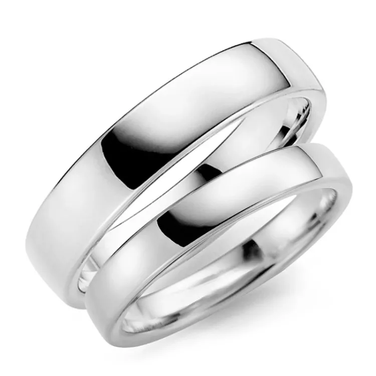 5 und 4 mm trauringe aus 9 Karat Weißgold - set