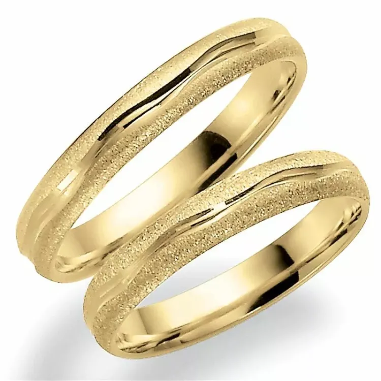 Rauem und blankem 3,5 mm trauringe aus 9 karat gold - set