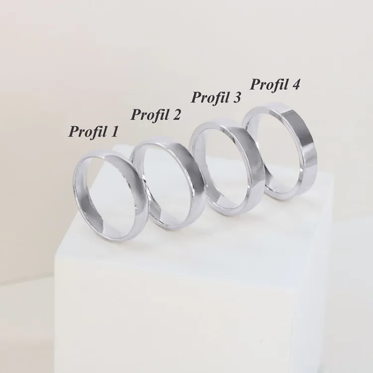 4 und 3 mm trauringe aus 9 Karat Weißgold 0,02 ct - set