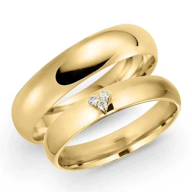 5 und 4 mm trauringe aus 14 Karat Gold 0,03 ct - set