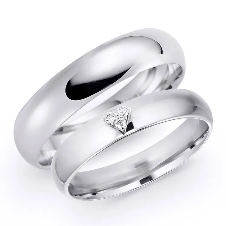 5 und 4 mm trauringe aus 9 Karat Weißgold 0,03 ct - set