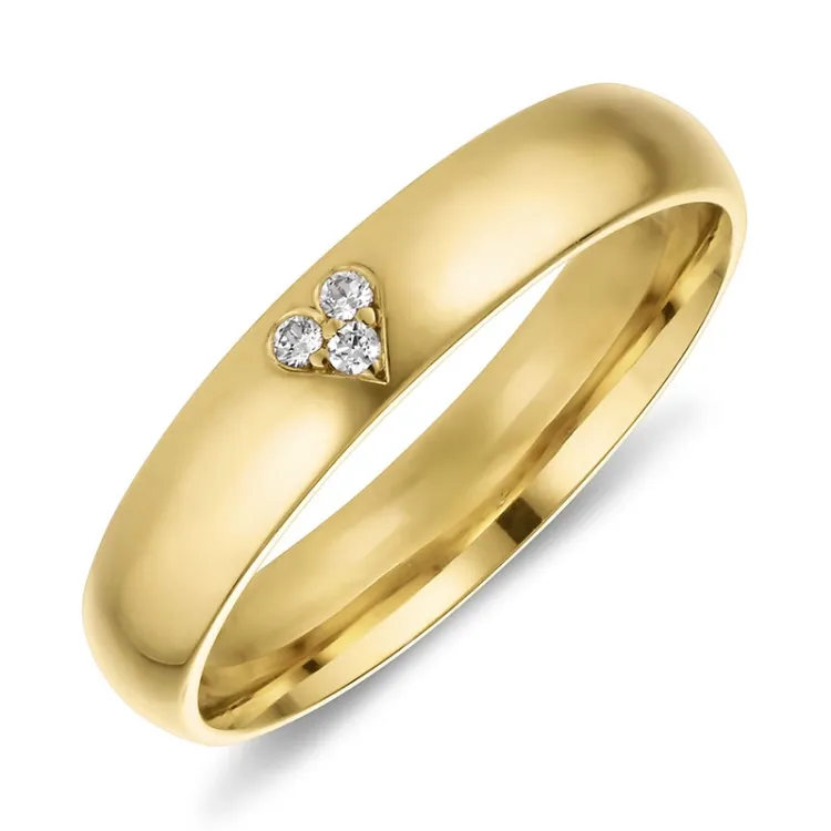 4 mm Herz Diamant Trauring aus 14 Karat Gold 0,01 ct