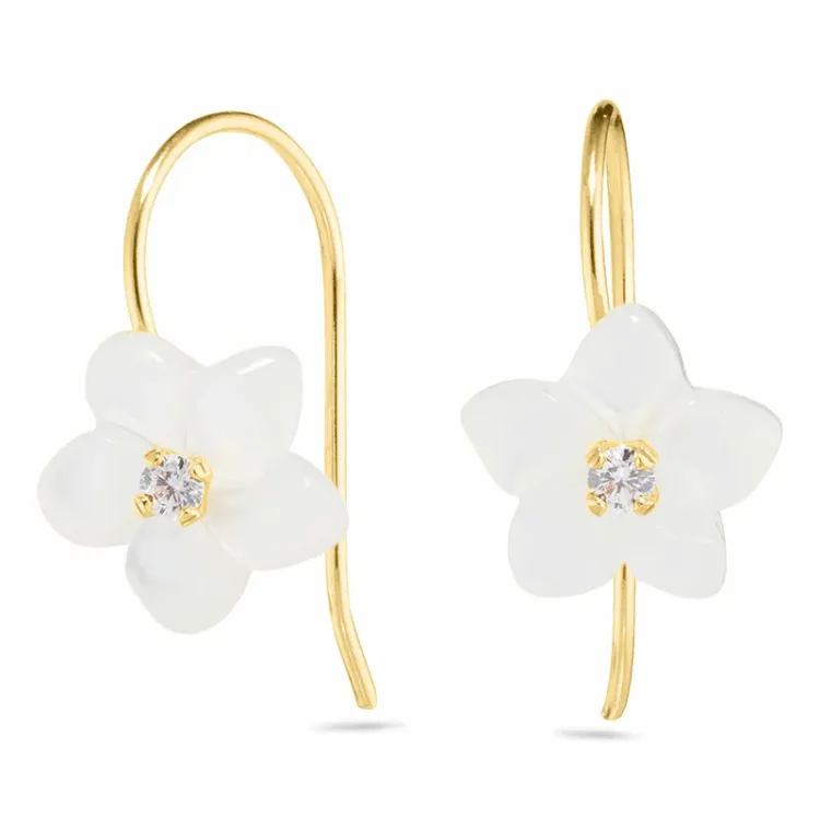 Blumen Ohrringe in 9 Karat Gold mit Zirkon und Perlmutt - Gold Collection