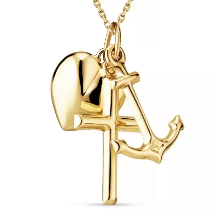 Glaube-Hoffnung-Liebe Halskette aus vergoldetem Sterlingsilber und Anhänger aus 9 Karat Gold - Amoré