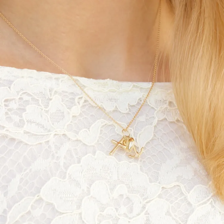 Glaube-Hoffnung-Liebe Halskette aus vergoldetem Sterlingsilber und Anhänger aus 9 Karat Gold - Amoré