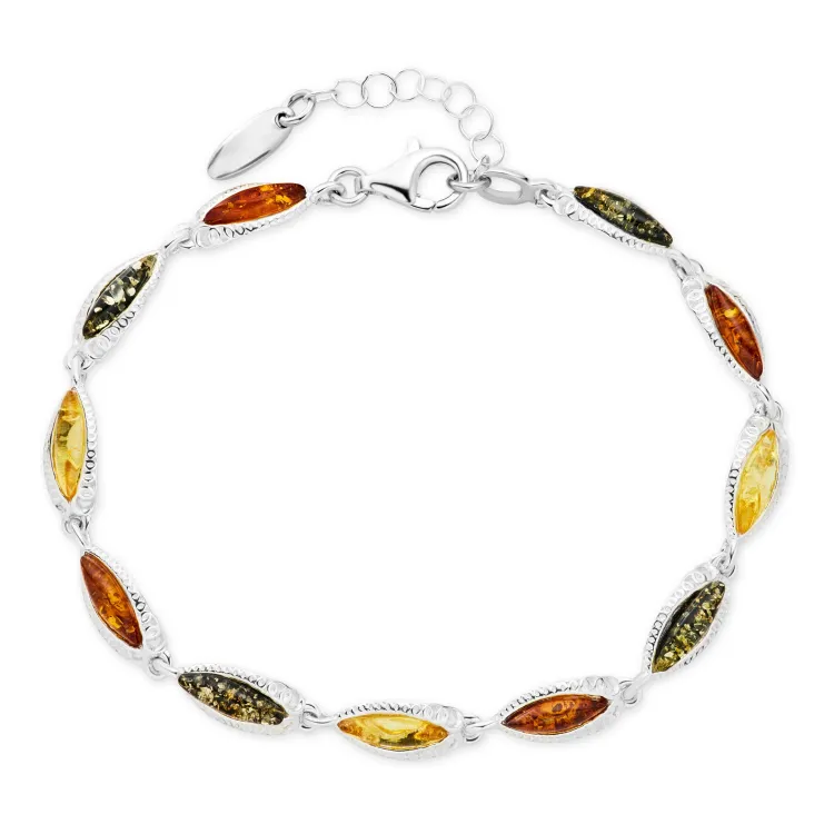 mehrfarbigem Bernstein Armband aus Silber