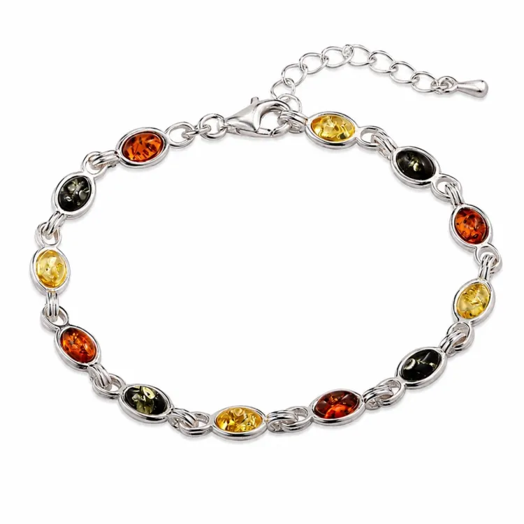 mehrfarbigem Bernstein Armband aus Silber
