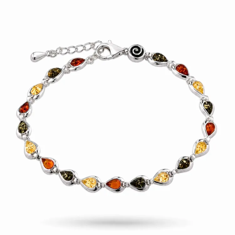 mehrfarbigem Bernstein Armband aus Silber