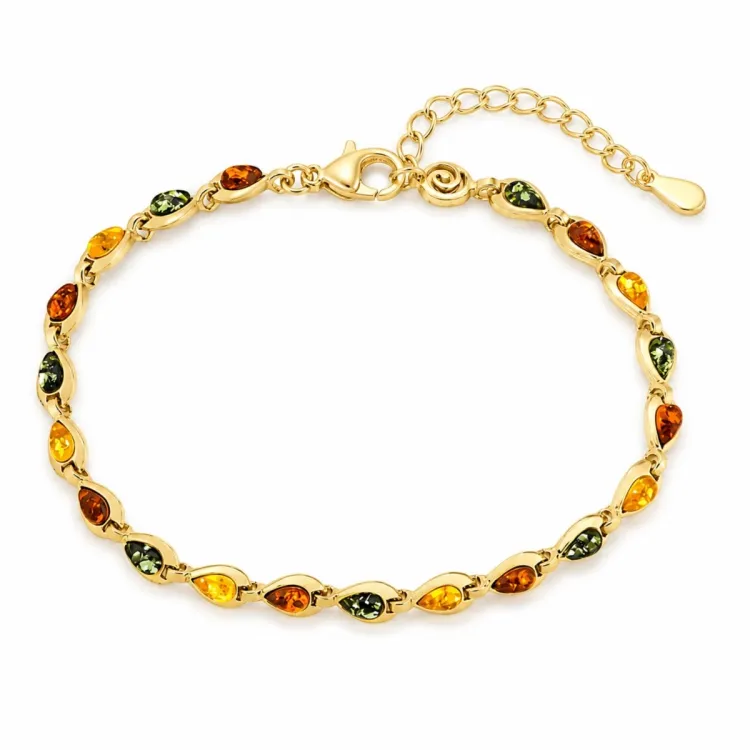 mehrfarbigem Bernstein Armband aus vergoldetem Sterlingsilber