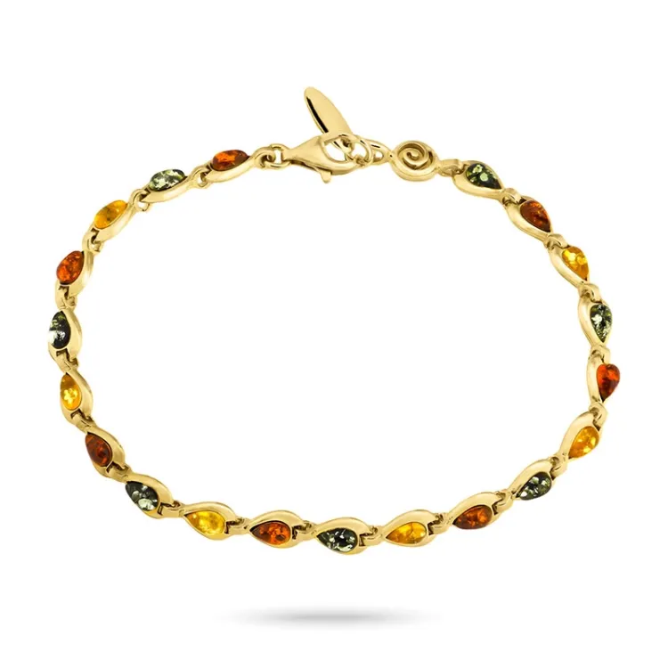 mehrfarbigem Bernstein Armband aus vergoldetem Sterlingsilber