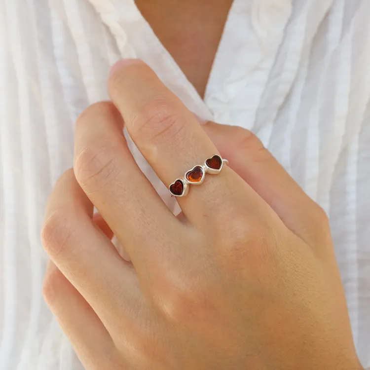 Herz Bernstein Ring aus Silber