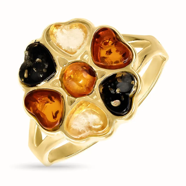 Blumen mehrfarbigem Bernstein Ring aus vergoldetem Sterlingsilber