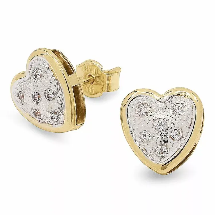 Herz Ohrstecker in 14 Karat Gold und Weißgold mit