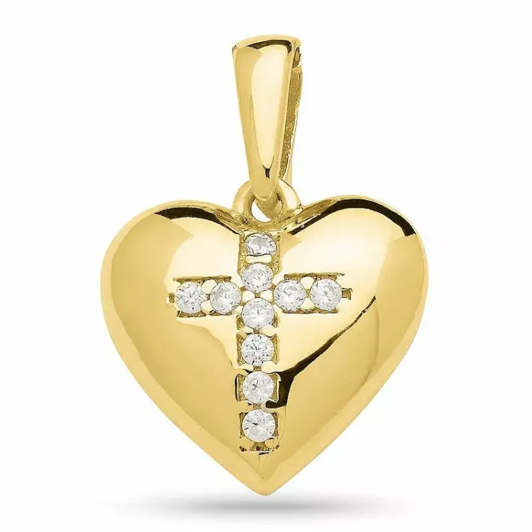 Herz Kreuz Zirkon Anhänger aus vergoldetem Sterlingsilber