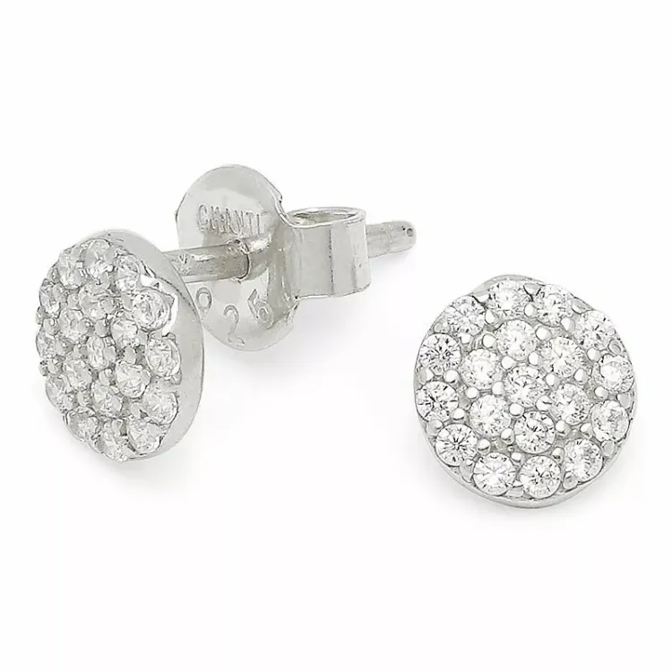 Kollektionsmuster runden weißen Zirkon Ohrstecker in Silber