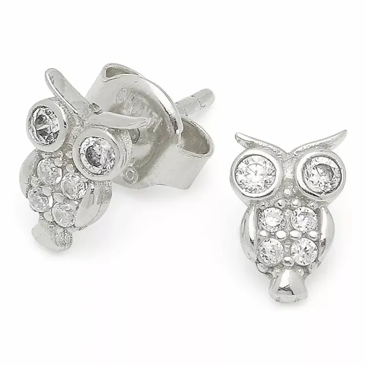 Kollektionsmuster Eule Zirkon Ohrstecker in Silber