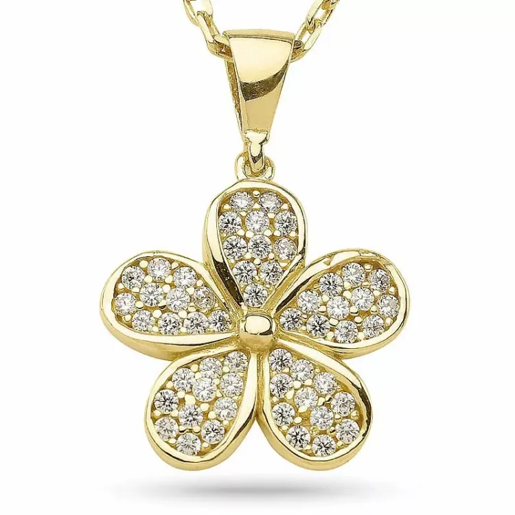 Kollektionsmuster Blumen Anhänger mit Halskette aus vergoldetem Sterlingsilber
