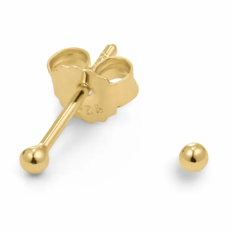 2 mm kugel ohrringe in vergoldetem silber