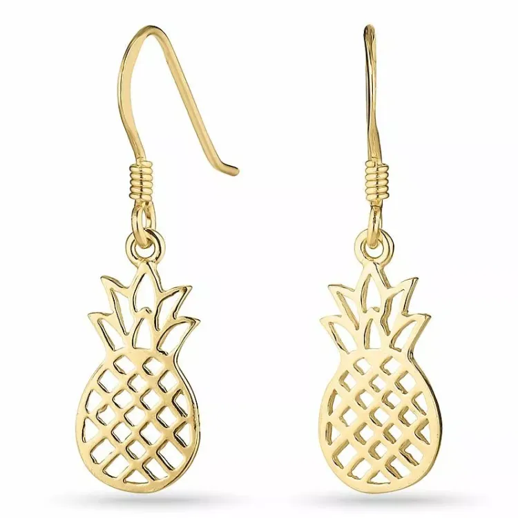 Lange ananas ohrringe in vergoldetem silber