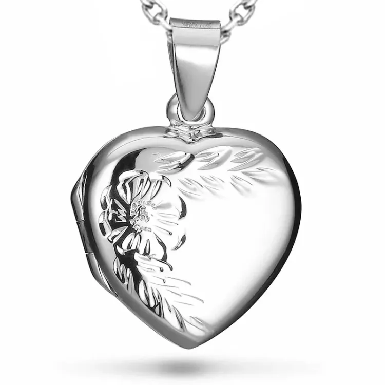 Herz Blumen Halskette aus Silber und Medaillon aus Silber
