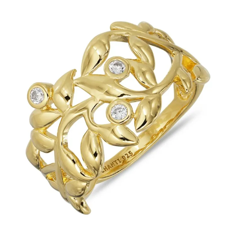 Blatt Zirkon Ring aus vergoldetem Sterlingsilber