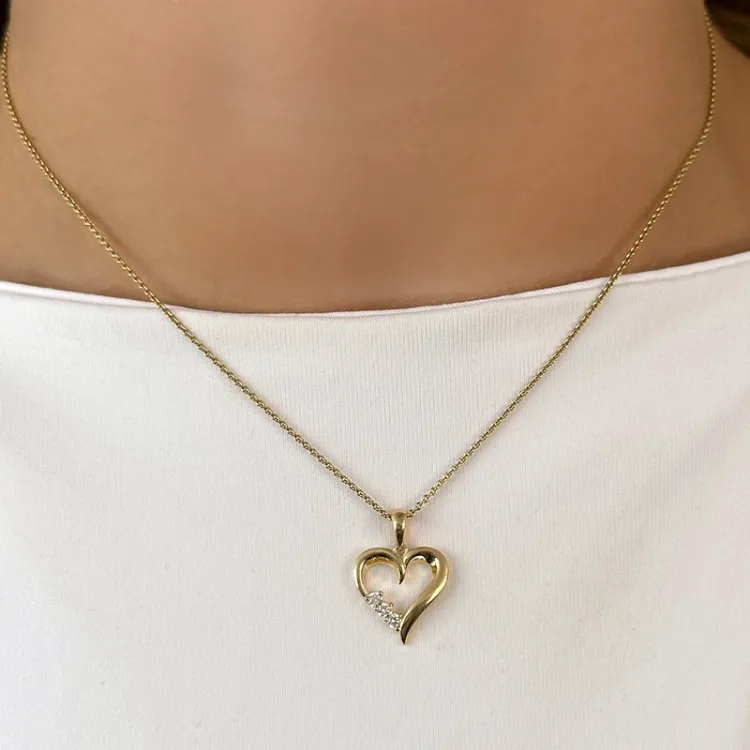 Herz Diamant Halskette aus vergoldetem Sterlingsilber und Anhänger aus 8 Karat Gold - Gold Collection