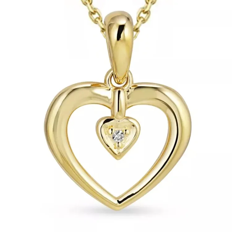 Herz Diamant Halskette aus vergoldetem Sterlingsilber und Anhänger aus 8 Karat Gold - Gold Collection