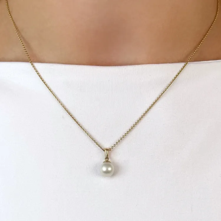 7 mm Silber weiß Perle Anhänger aus 9 Karat Gold