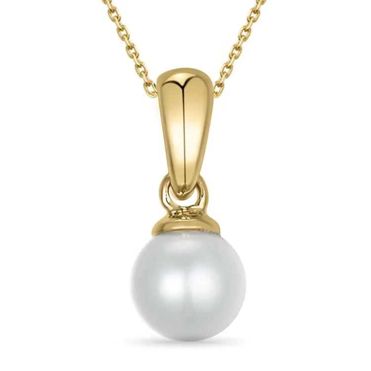 Perle Halskette aus vergoldetem Sterlingsilber und Anhänger aus 9 Karat Gold