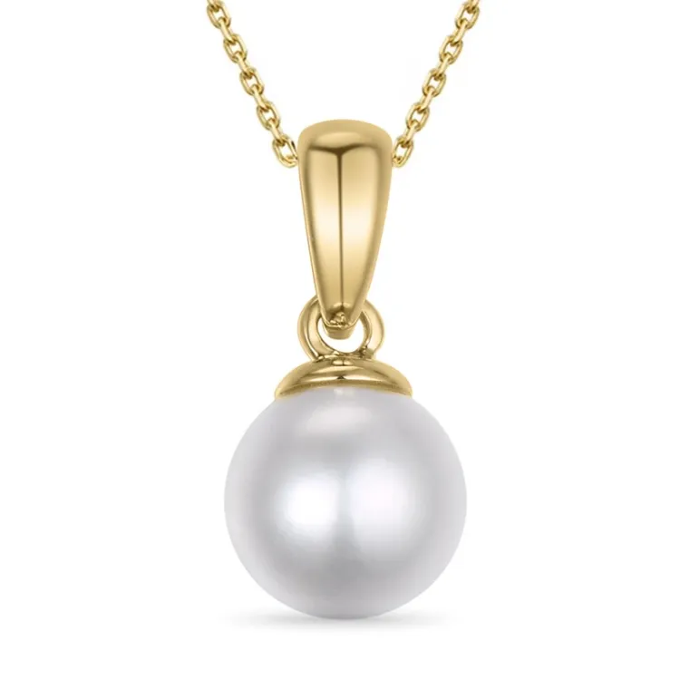 Perle Halskette aus vergoldetem Sterlingsilber und Anhänger aus 9 Karat Gold