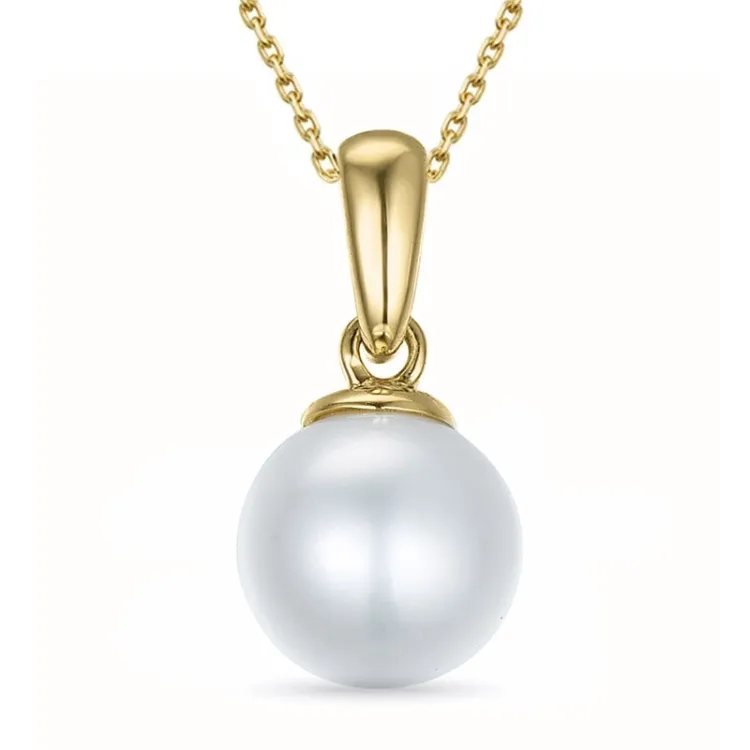 Perle Halskette aus vergoldetem Sterlingsilber und Anhänger aus 9 Karat Gold