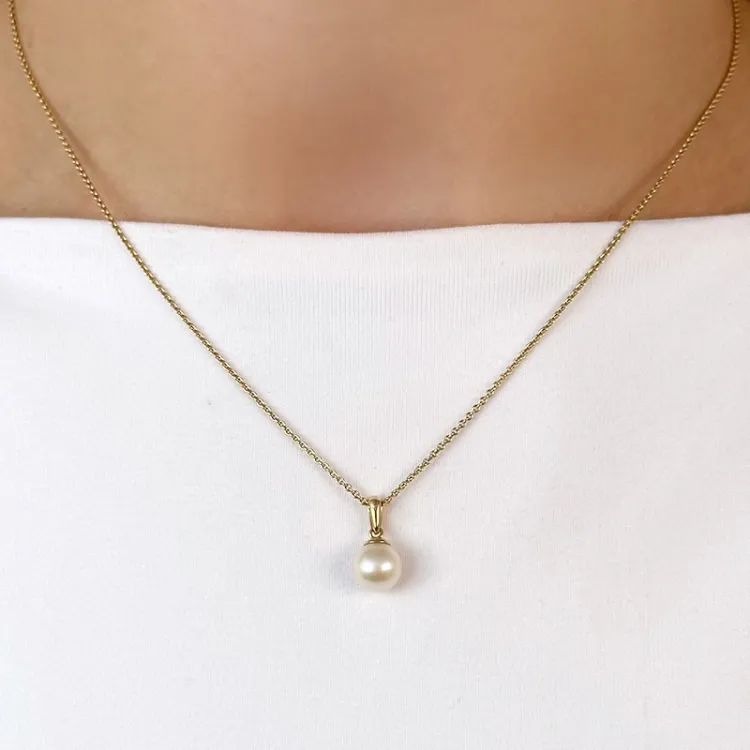 7 mm elfenbeinweiß Perle Anhänger aus 14 Karat Gold