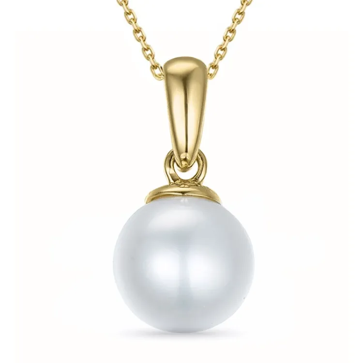 7 mm Perle Halskette aus vergoldetem Sterlingsilber und Anhänger aus 14 Karat Gold