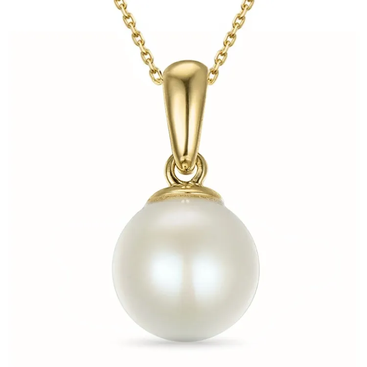 7 mm Perle Halskette aus vergoldetem Sterlingsilber und Anhänger aus 14 Karat Gold
