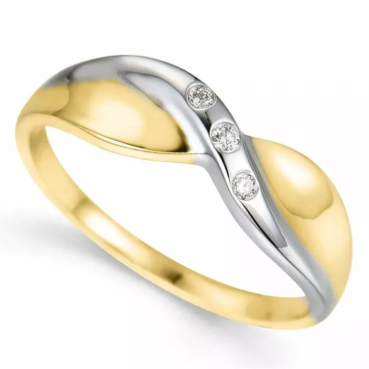 Einfacher abstraktem diamantring in 9 karat gold- und weißgold 0,06 ct