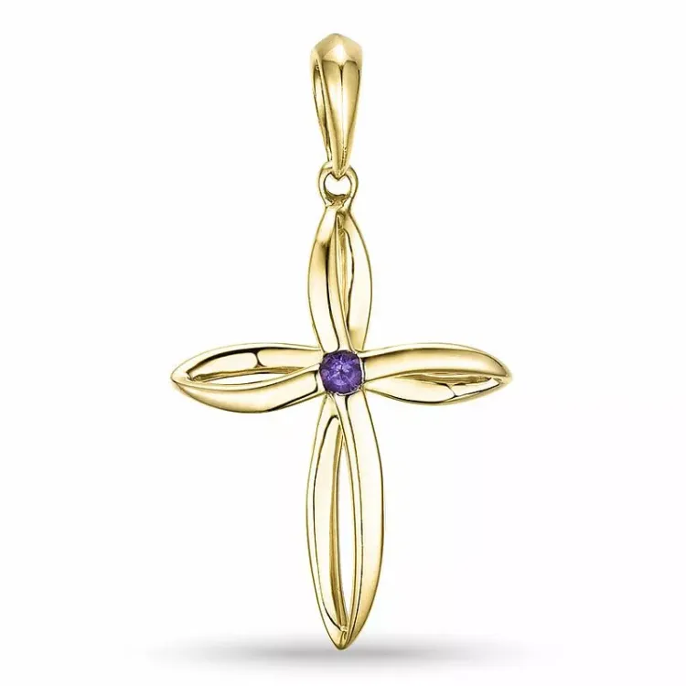 Kreuz Amethyst Anhänger in 9 karat Gold 0,02 ct